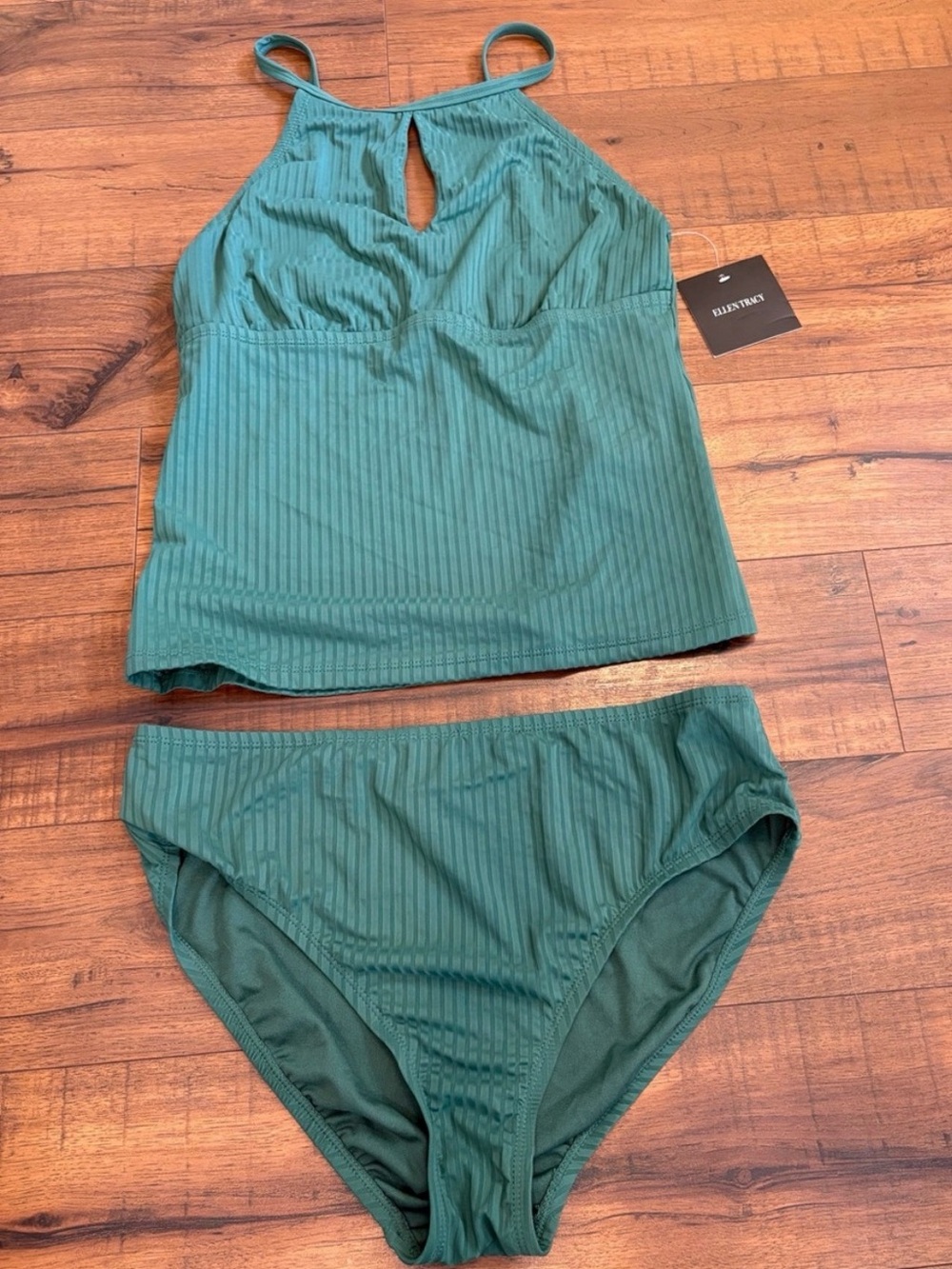 Ellen Tracey Swimsuit Set Tankini Top Sage Green Size 12 NWT